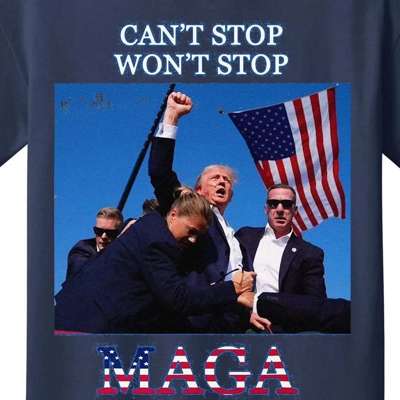 Funny Trump 2024 Cant Stop Wont Stop Maga Kids T-Shirt