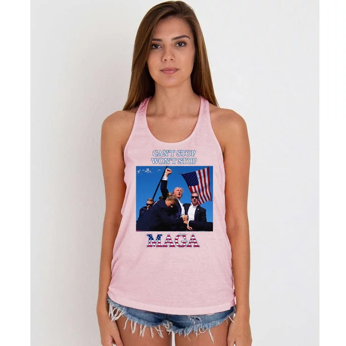 Funny Trump 2024 Cant Stop Wont Stop Maga Women's Knotted Racerback Tank