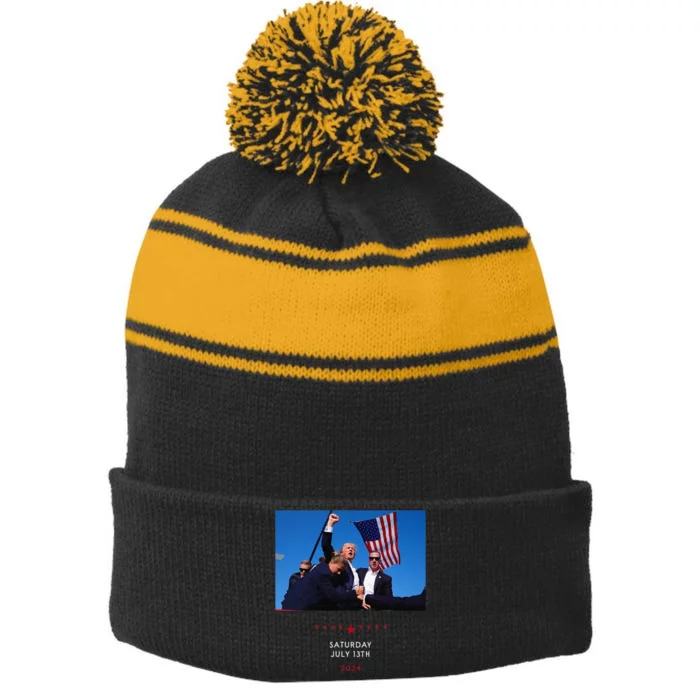 Funny Trump 2024 Shooting At Trump Rally In Pennsylvania Stripe Pom Pom Beanie