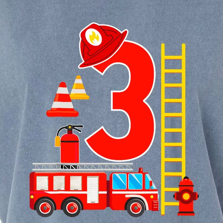 Fire Truck 3rd Birthday Boy 3 Year Old Firefighter Garment-Dyed Women's Muscle Tee