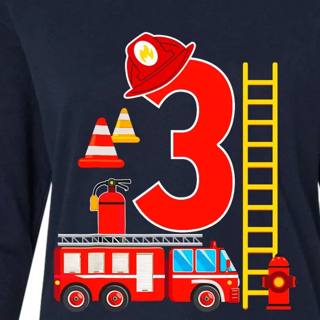 Fire Truck 3rd Birthday Boy 3 Year Old Firefighter Womens Cotton Relaxed Long Sleeve T-Shirt