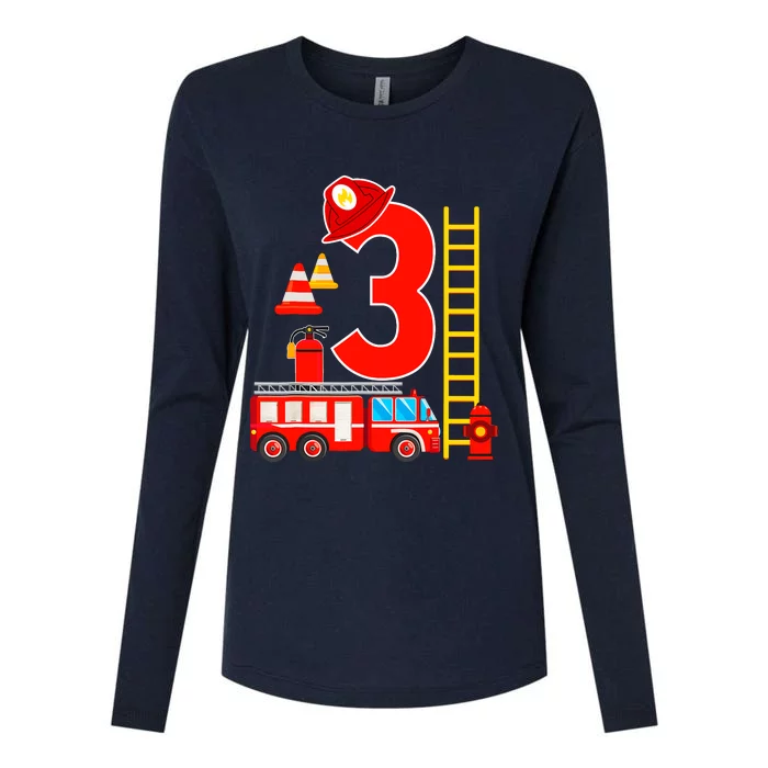 Fire Truck 3rd Birthday Boy 3 Year Old Firefighter Womens Cotton Relaxed Long Sleeve T-Shirt