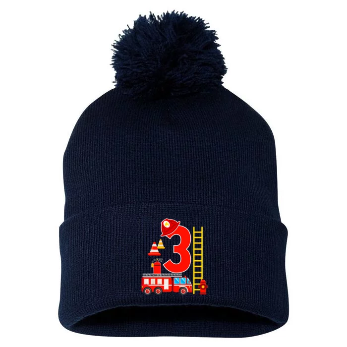 Fire Truck 3rd Birthday Boy 3 Year Old Firefighter Pom Pom 12in Knit Beanie