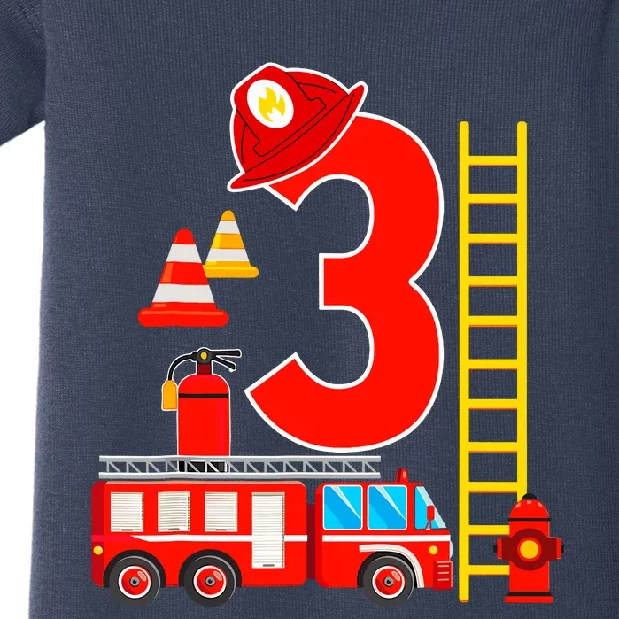 Fire Truck 3rd Birthday Boy 3 Year Old Firefighter Baby Bodysuit