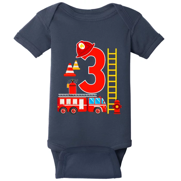 Fire Truck 3rd Birthday Boy 3 Year Old Firefighter Baby Bodysuit