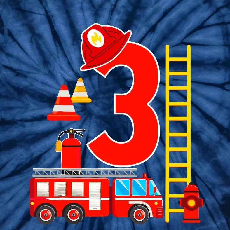 Fire Truck 3rd Birthday Boy 3 Year Old Firefighter Tie-Dye T-Shirt