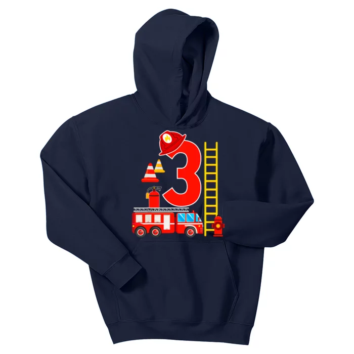 Fire Truck 3rd Birthday Boy 3 Year Old Firefighter Kids Hoodie