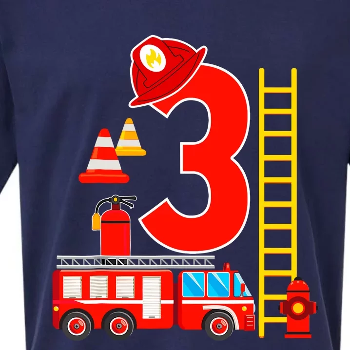 Fire Truck 3rd Birthday Boy 3 Year Old Firefighter Sueded Cloud Jersey T-Shirt