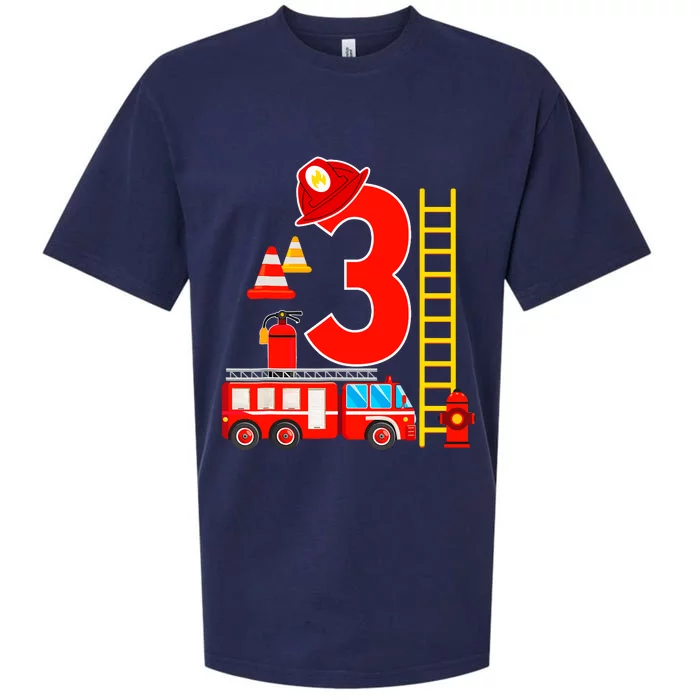 Fire Truck 3rd Birthday Boy 3 Year Old Firefighter Sueded Cloud Jersey T-Shirt