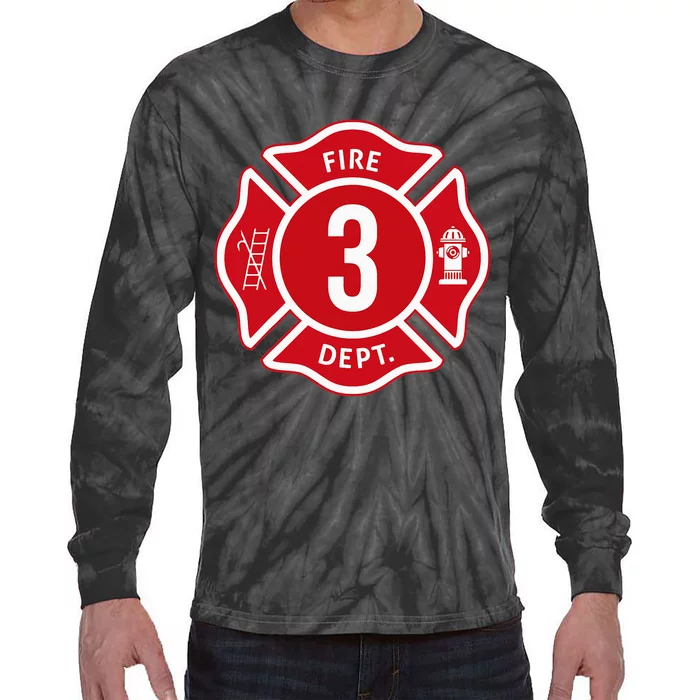 Fire Truck 3rd Birthday Boy Firefighter 3 Year Old Tie-Dye Long Sleeve Shirt