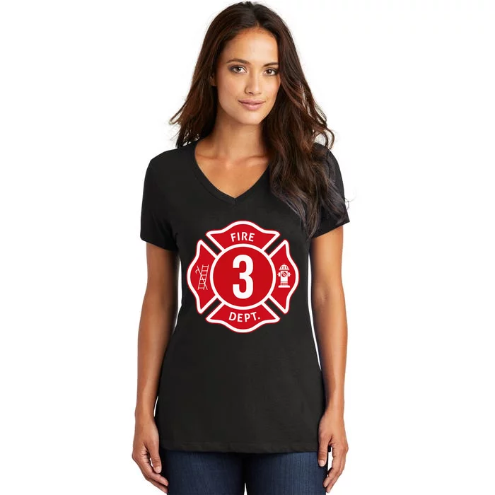 Fire Truck 3rd Birthday Boy Firefighter 3 Year Old Women's V-Neck T-Shirt