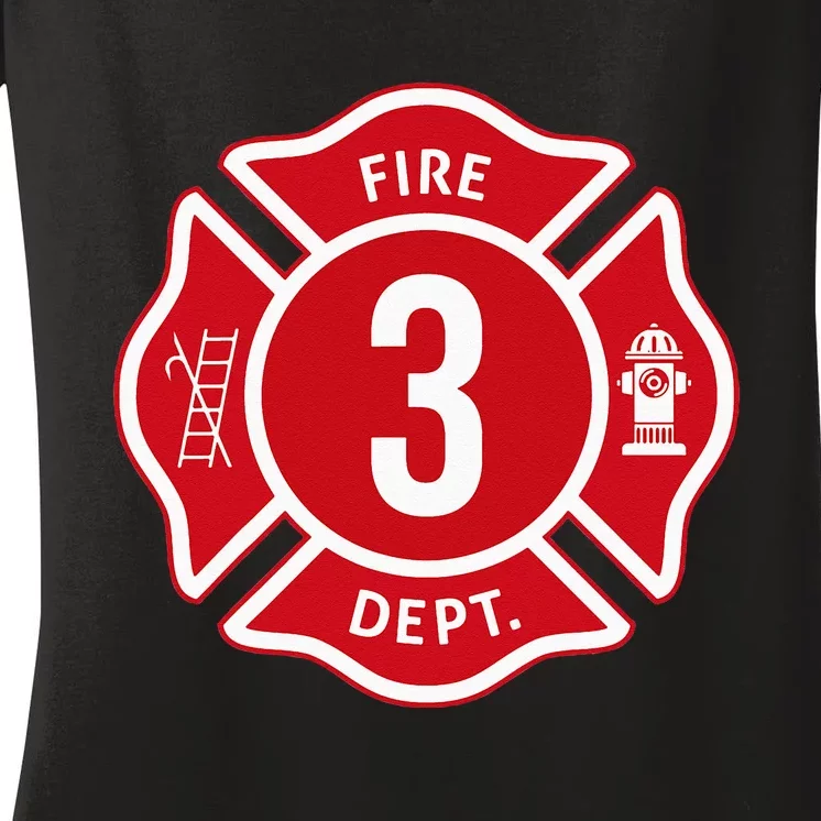 Fire Truck 3rd Birthday Boy Firefighter 3 Year Old Women's V-Neck T-Shirt