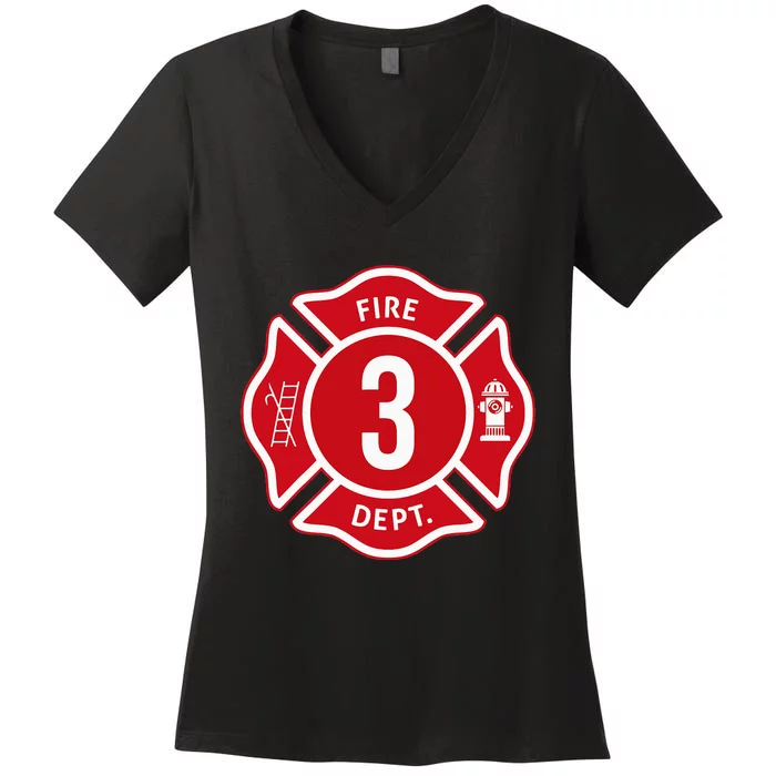 Fire Truck 3rd Birthday Boy Firefighter 3 Year Old Women's V-Neck T-Shirt