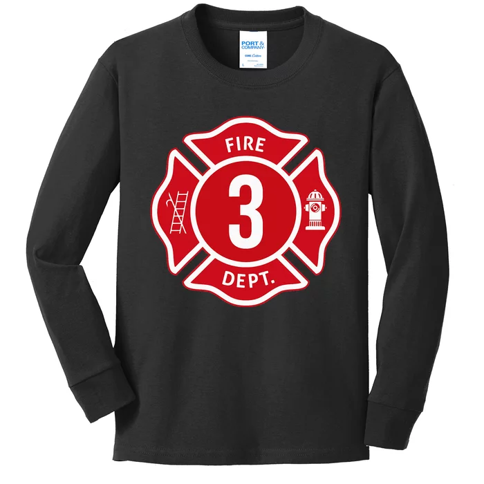 Fire Truck 3rd Birthday Boy Firefighter 3 Year Old Kids Long Sleeve Shirt