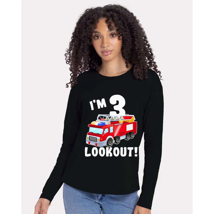 Fire Truck 3rd Birthday 3 Gift Little Firefighter Womens Cotton Relaxed Long Sleeve T-Shirt