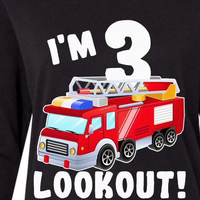 Fire Truck 3rd Birthday 3 Gift Little Firefighter Womens Cotton Relaxed Long Sleeve T-Shirt