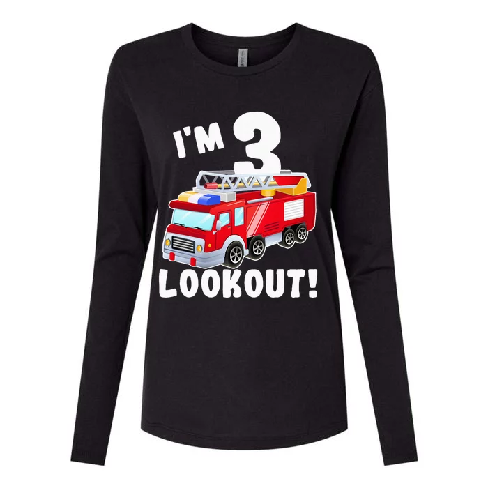 Fire Truck 3rd Birthday 3 Gift Little Firefighter Womens Cotton Relaxed Long Sleeve T-Shirt