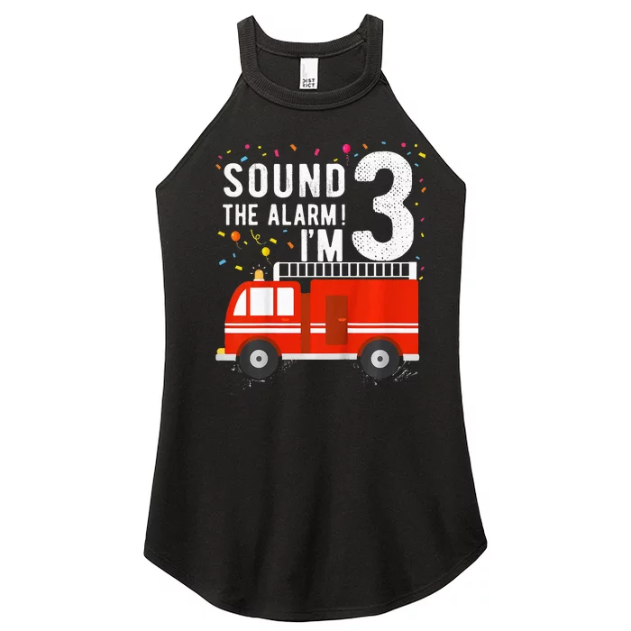 Fire Truck 3rd Birthday 3 Year Old Firefighter Women’s Perfect Tri Rocker Tank