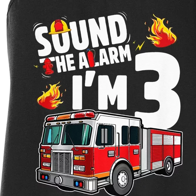 Fire Truck 3rd Birthday Firefighter 3 Year Old Women's Racerback Tank