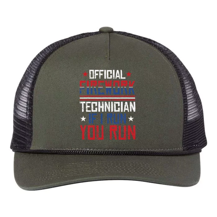 Firework Technician 4th Of July Funny USA Pyro Technician Retro Rope Trucker Hat Cap