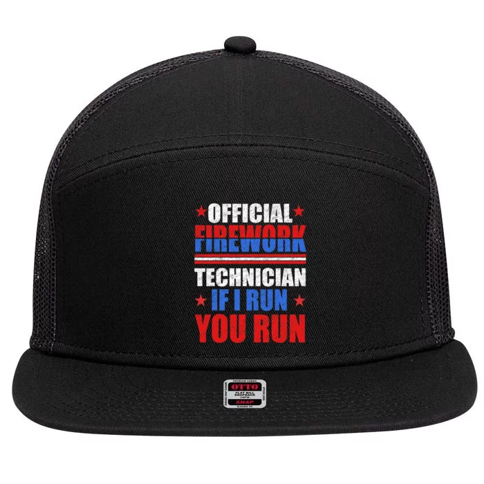 Firework Technician 4th Of July Funny USA Pyro Technician 7 Panel Mesh Trucker Snapback Hat