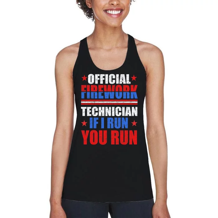 Firework Technician 4th Of July Funny USA Pyro Technician Women's Racerback Tank