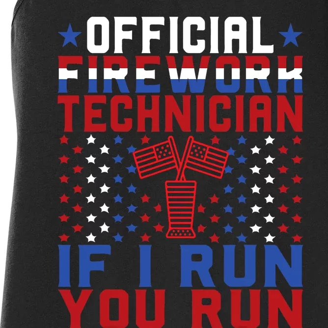 Firework Technician 4th Of July Funny USA Pyro Technician Women's Racerback Tank