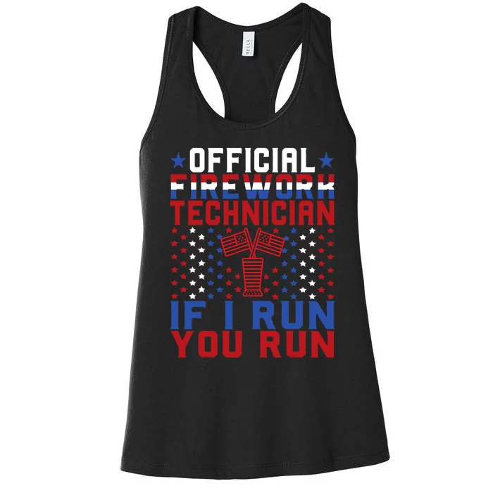 Firework Technician 4th Of July Funny USA Pyro Technician Women's Racerback Tank