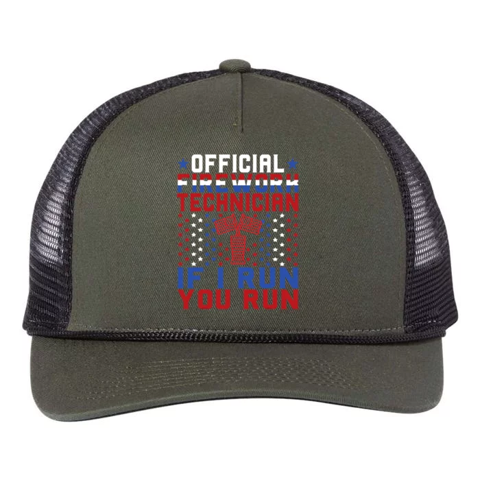 Firework Technician 4th Of July Funny USA Pyro Technician Retro Rope Trucker Hat Cap