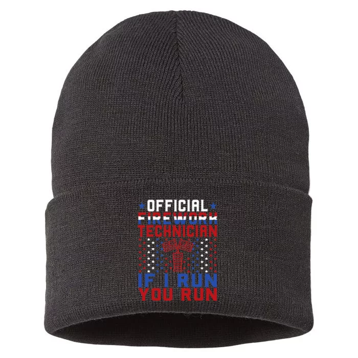 Firework Technician 4th Of July Funny USA Pyro Technician Sustainable Knit Beanie