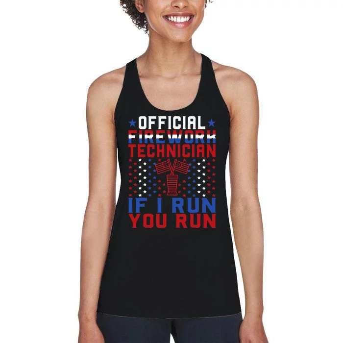 Firework Technician 4th Of July Funny USA Pyro Technician Women's Racerback Tank