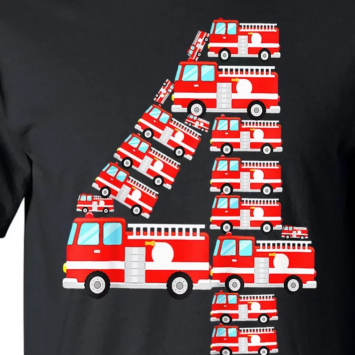 Fire Truck 4th Birthday Boy 4 Year Old Firefighter Tall T-Shirt