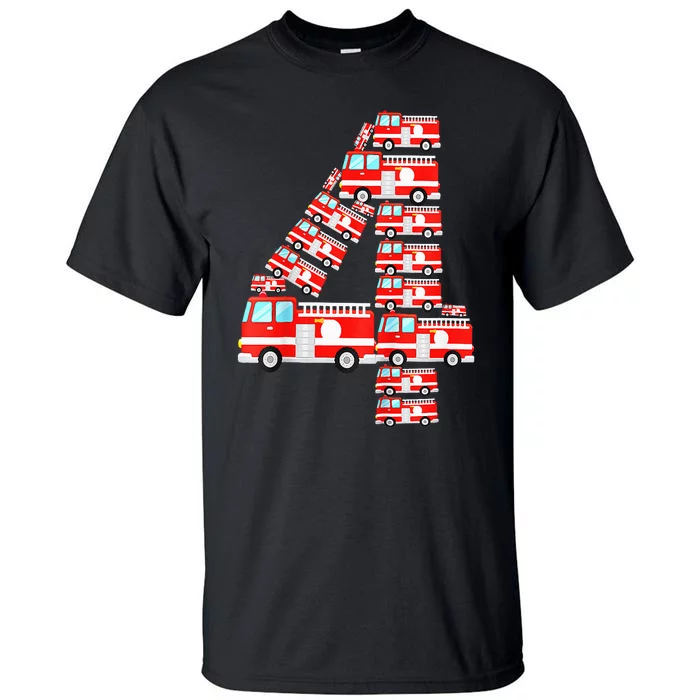 Fire Truck 4th Birthday Boy 4 Year Old Firefighter Tall T-Shirt