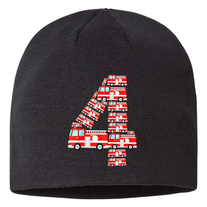 Fire Truck 4th Birthday Boy 4 Year Old Firefighter 8 1/2in Sustainable Knit Beanie