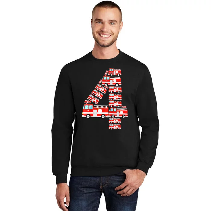 Fire Truck 4th Birthday Boy 4 Year Old Firefighter Tall Sweatshirt