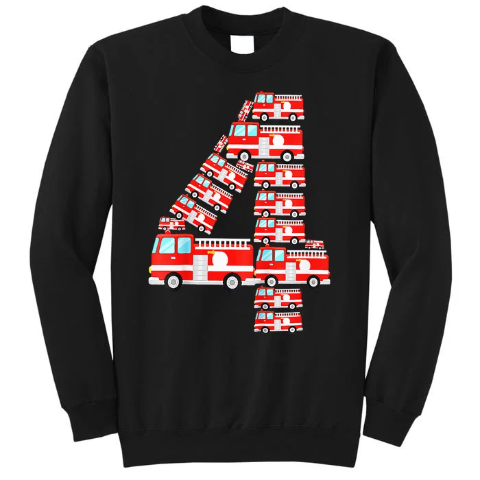 Fire Truck 4th Birthday Boy 4 Year Old Firefighter Tall Sweatshirt