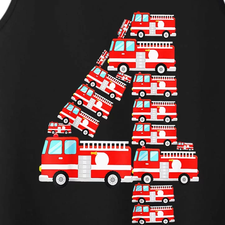 Fire Truck 4th Birthday Boy 4 Year Old Firefighter Performance Tank