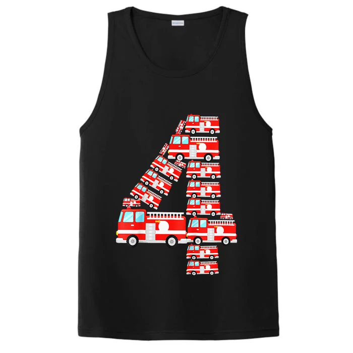 Fire Truck 4th Birthday Boy 4 Year Old Firefighter Performance Tank