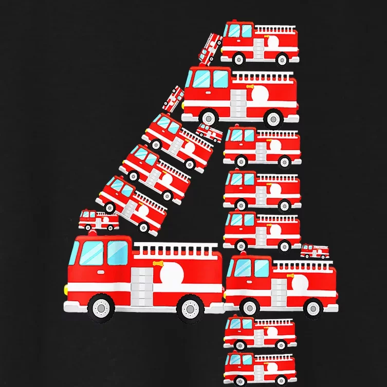 Fire Truck 4th Birthday Boy 4 Year Old Firefighter Women's Crop Top Tee