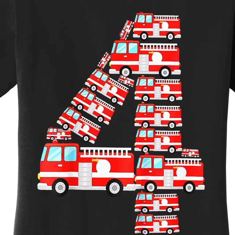 Fire Truck 4th Birthday Boy 4 Year Old Firefighter Women's T-Shirt