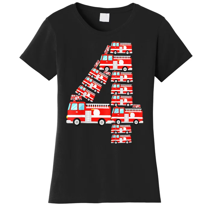 Fire Truck 4th Birthday Boy 4 Year Old Firefighter Women's T-Shirt