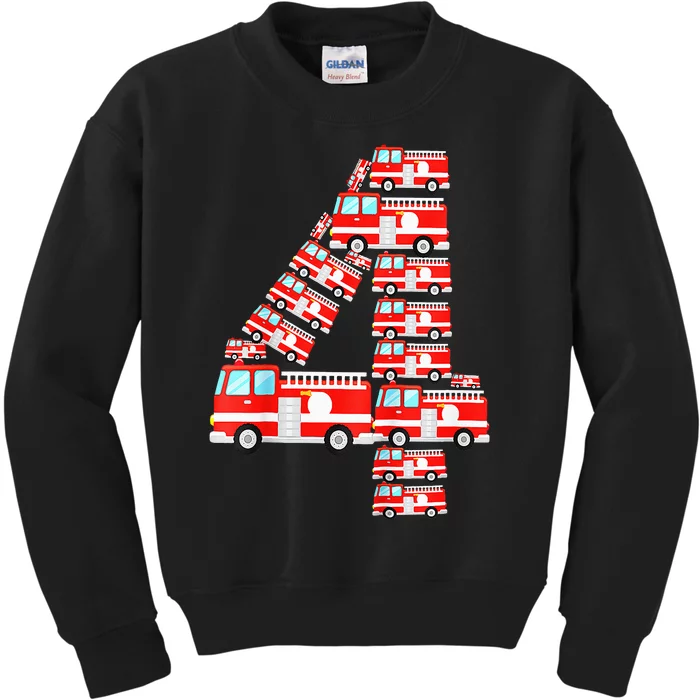 Fire Truck 4th Birthday Boy 4 Year Old Firefighter Kids Sweatshirt