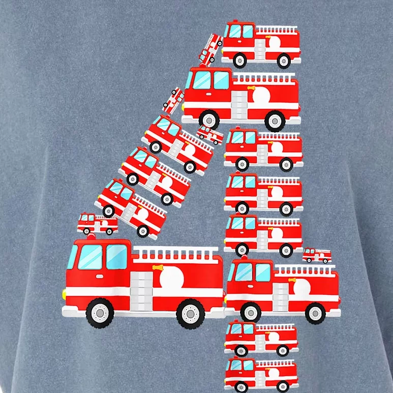 Fire Truck 4th Birthday Boy 4 Year Old Firefighter Garment-Dyed Women's Muscle Tee