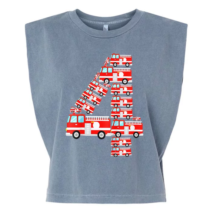 Fire Truck 4th Birthday Boy 4 Year Old Firefighter Garment-Dyed Women's Muscle Tee