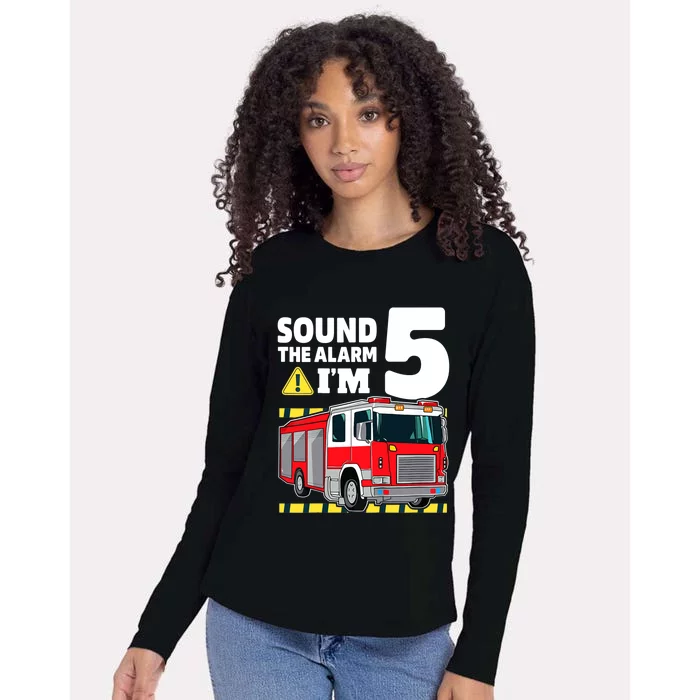 Fire Truck 5 Year Old Firefighter 5th Birthday Boy Five Womens Cotton Relaxed Long Sleeve T-Shirt