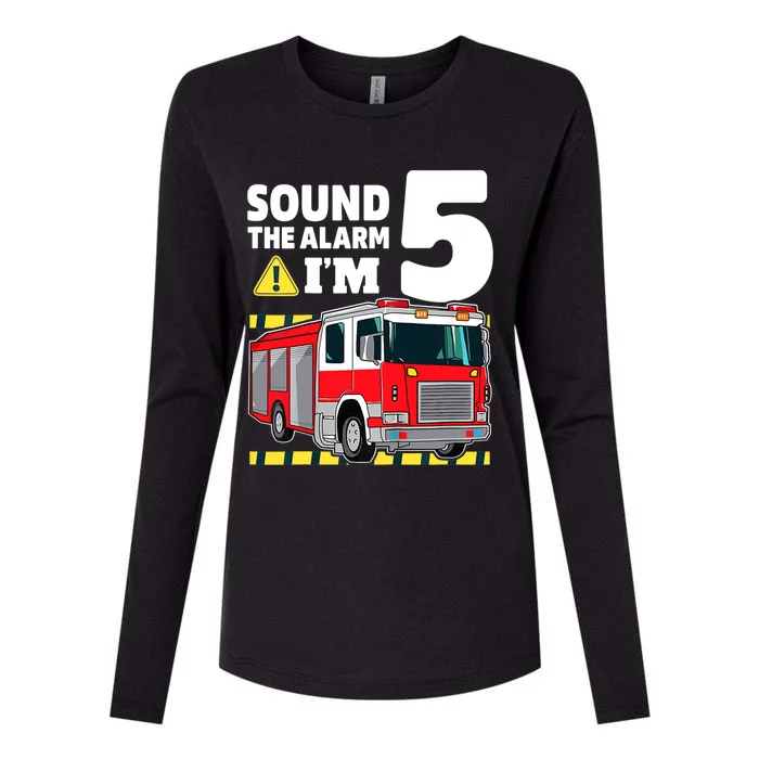 Fire Truck 5 Year Old Firefighter 5th Birthday Boy Five Womens Cotton Relaxed Long Sleeve T-Shirt