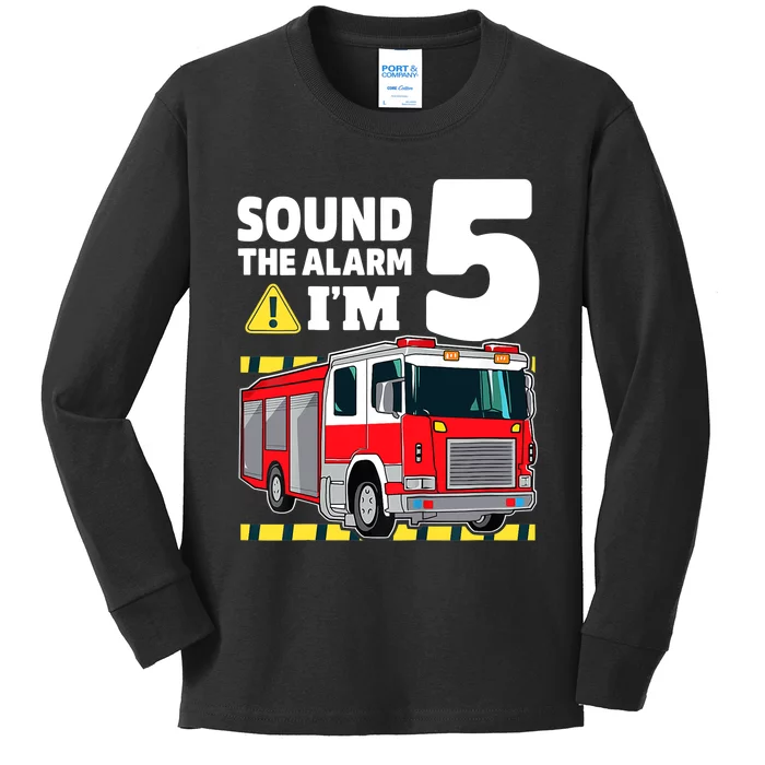 Fire Truck 5 Year Old Firefighter 5th Birthday Boy Five Kids Long Sleeve Shirt