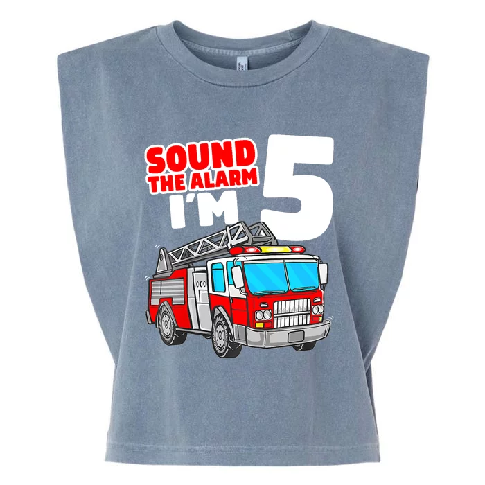 Fire Truck 5 Year Old Firefighter Five 5th Birthday Boy Garment-Dyed Women's Muscle Tee