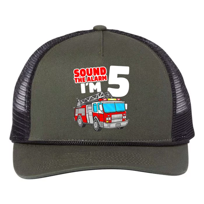 Fire Truck 5 Year Old Firefighter Five 5th Birthday Boy Retro Rope Trucker Hat Cap