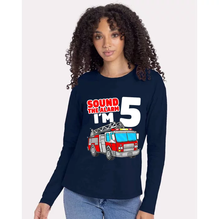 Fire Truck 5 Year Old Firefighter Five 5th Birthday Boy Womens Cotton Relaxed Long Sleeve T-Shirt